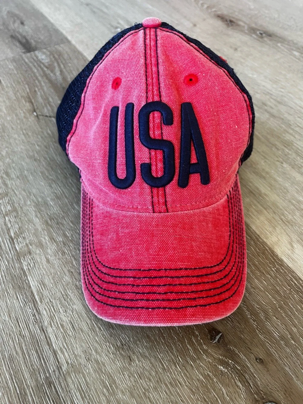 Legacy USA Navy and Red Trucker Cap with Embroidered Detail